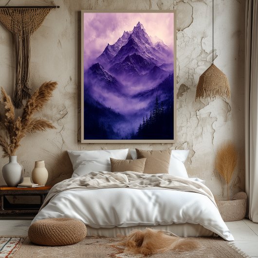 Mystic Mountain Peaks in het zwart-wit Paarse Poster