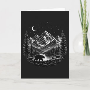 Mystic Mountain Wilderness Night Linocut Stijl Kaart