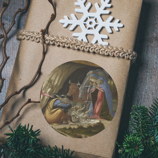 Mystic Nativity beroemd gemaakt door Sandro Bottic Ronde Sticker