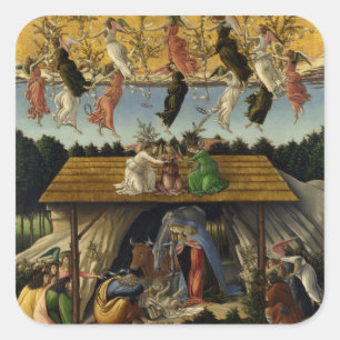 MYSTIC NATIVITY van Sandro Botticelli ,Kerstmis Vierkante Sticker