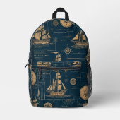 Mystic Navigator –  kaart en kompas ontwerp Bedrukte Rugzak (Voorkant)