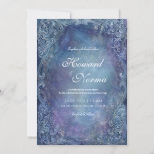 Mystic Nebula Blue Wedding Invitation Kaart