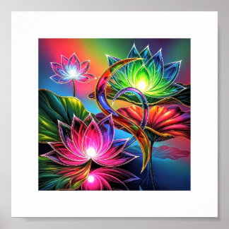 Mystic Neon Lotus Garden – Glowing Spiritual Art  Poster