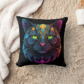 Mystic Neon Mandala Cat Psychedelic Feline Fantasy Kussen (Deken)