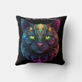 Mystic Neon Mandala Cat Psychedelic Feline Fantasy Kussen (Achterkant)