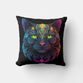 Mystic Neon Mandala Cat Psychedelic Feline Fantasy Kussen (Voorkant)