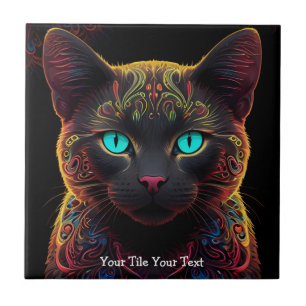 Mystic Neon Mandala Cat Psychedelic Feline Fantasy Tegeltje