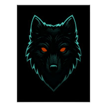 Mystic Neon Wolf Design Poster