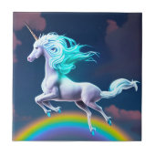 Mystic Night Flying Unicorn Rainbow Ceramic Tile Tegeltje (Voorkant)