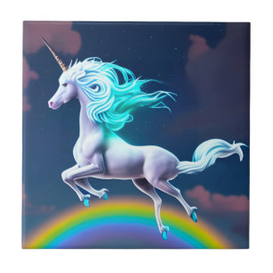 Mystic Night Flying Unicorn Rainbow Ceramic Tile Tegeltje