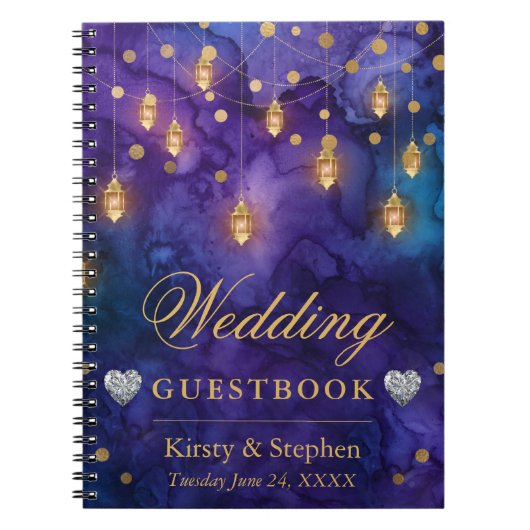 Mystic Night Lantern & Bokeh Wedding Guest Book Notitieboek (Voorkant)