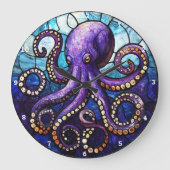 Mystic Octopus Depths - Glas in lood Oceaan Grote Klok (Voorkant)