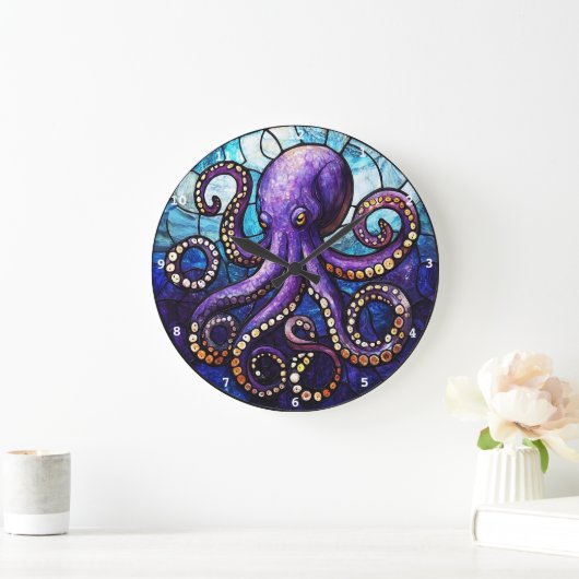 Mystic Octopus Depths - Glas in lood Oceaan Grote Klok (Huis)
