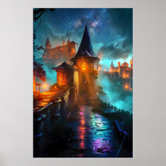 Mystic Outlands Neon Cyberpunk Stad Sci-Fi Poster
