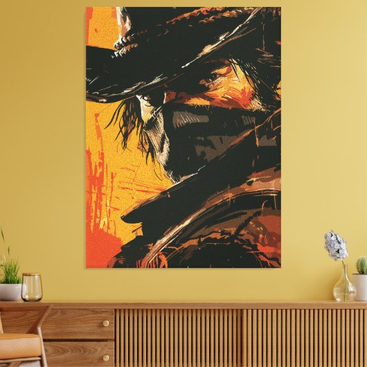 Mystic Outlaw: Vurige Westerne blik Canvas Afdruk (Insitu (Woonkamer))