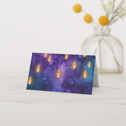 Mystic Paars Blue Fairy Bokeh Gold Wedding Plaatskaartje (Achterkant)