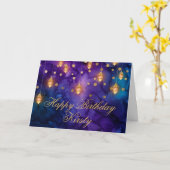 Mystic Paars Blue Fairy Lantern Bokeh Birthday Kaart (Gele Bloem)
