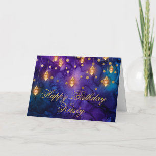 Mystic Paars Blue Fairy Lantern Bokeh Birthday Kaart