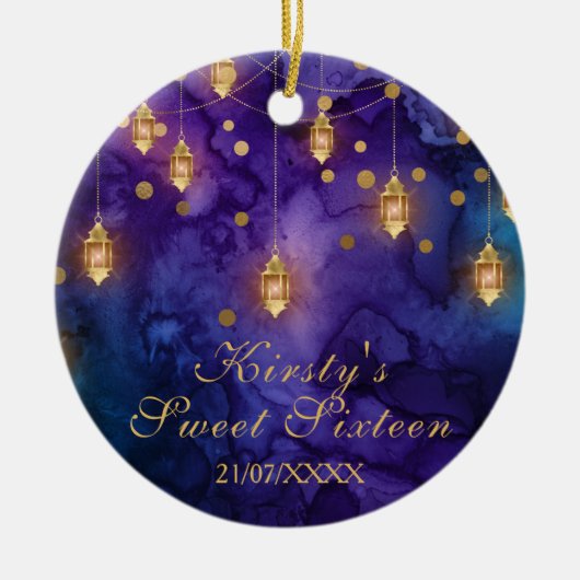 Mystic Paars Blue Fairy Lantern Bokeh Sweet 16 Keramisch Ornament (Voorkant)