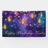 Mystic Paars Blue Lantern Bokeh Birthday Party Spandoek (Horizontaal)
