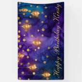 Mystic Paars Blue Lantern Bokeh Birthday Party Spandoek (Verticaal)