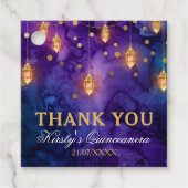 Mystic Paars Blue Lantern Bokeh Quinceanera Bedankjes Labels (Voorkant)