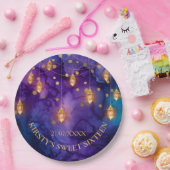 Mystic Paars Blue Lantern & Gold Bokeh Sweet 16 Papieren Bordje (Feest)