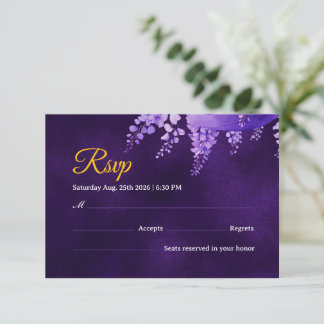 Mystic Paars Goud Wisteria Trouw RSVP Kaart