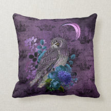Mystic Paarse en Blauwgroen Uil en Moon Sierkussen