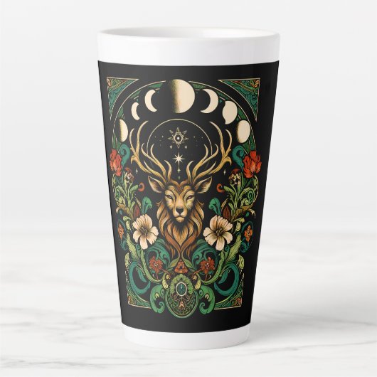 Mystic Pagan Stag en Maan Fase Latte Mok (Voorkant)
