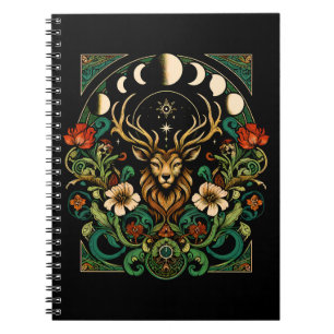 Mystic Pagan Stag en Maan Fase Notitieboek