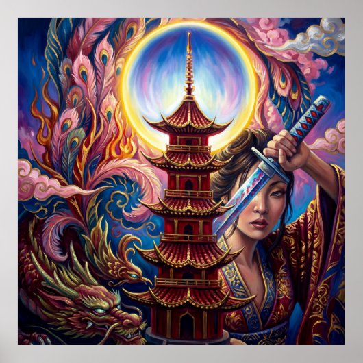 Mystic Pagoda Art Print – Surreal Spiritual Wall (Voorkant)