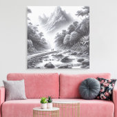 Mystic Peaks: Betoverd bospad Canvas Afdruk (Insitu (Woonkamer))
