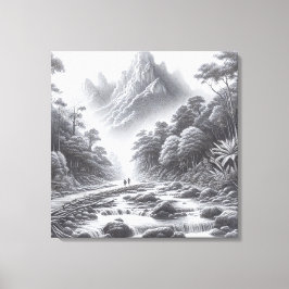Mystic Peaks: Betoverd bospad Canvas Afdruk