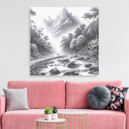 Mystic Peaks: Betoverd bospad Canvas Afdruk (Insitu (Woonkamer))