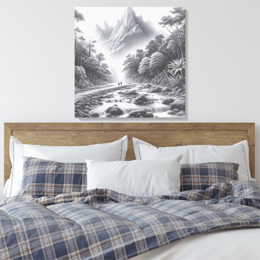 Mystic Peaks: Betoverd bospad Canvas Afdruk (Insitu (Slaapkamer))