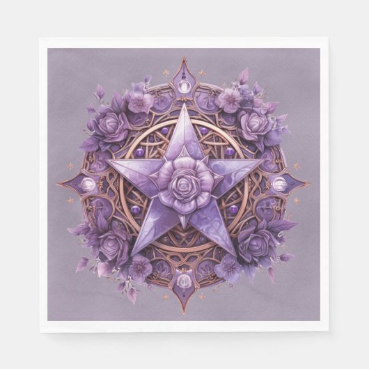 Mystic Pentacle - Paarse Witchy Party Tafeldecor Servet (Voorkant)
