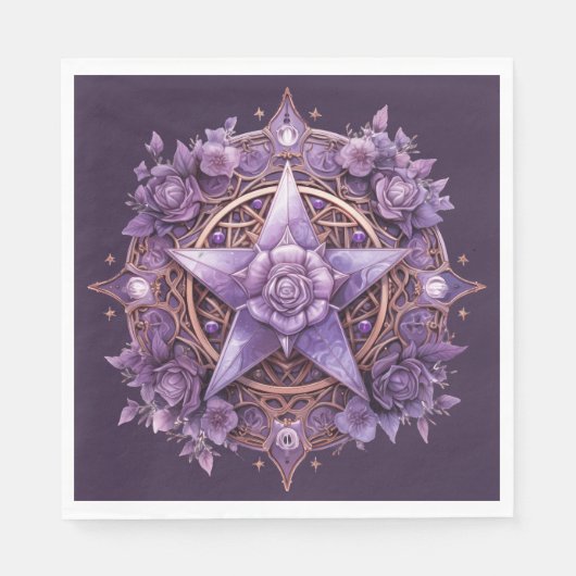 Mystic Pentacle - Paarse Witchy Party Tafeldecor Servet (Voorkant)