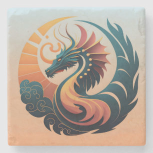 Mystic Radiance: Sunburst Dragon-embleem Stenen Onderzetter