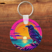 Mystic Raven at Psychedelic Sunset – Ocean View Ar Sleutelhanger (Voorkant)