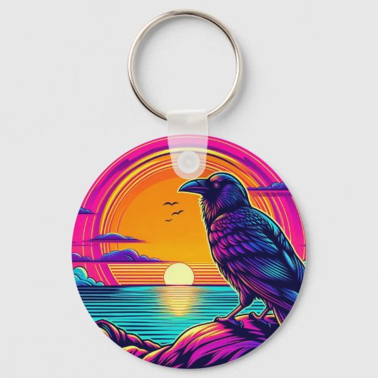 Mystic Raven at Psychedelic Sunset – Ocean View Ar Sleutelhanger (Achterkant)