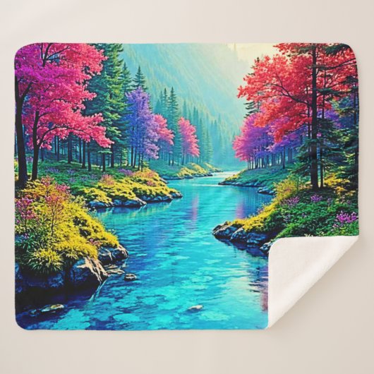 Mystic River Dreamy Forest Path Design Sherpa Deken (Voorkant (horizontaal))