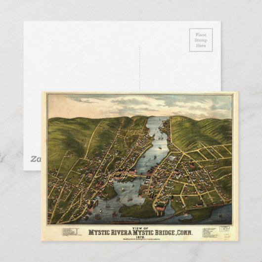 Mystic River & Mystic Bridge, Connecticut (1879) Briefkaart (Voorkant / Achterkant)