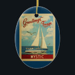 Mystic Sailboat Vintage Travel Connecticut Keramisch Ornament<br><div class="desc">Deze groeten van Mystic Connecticut vintage zijn van nature een boot die op het water zeilt met zeemijlen en een blauwe hemel gevuld met prachtige witte wolken.</div>