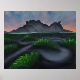 Mystic Shoreline: IJslands strand van Stokksnes Poster
