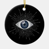 Mystic Silver & Blue Evil Eye Nazar Mati op zwart Keramisch Ornament (Voorkant)
