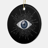 Mystic Silver & Blue Evil Eye Nazar Mati op zwart Keramisch Ornament (Links)