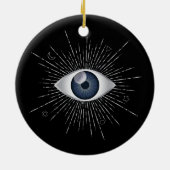Mystic Silver & Blue Evil Eye Nazar Mati op zwart Keramisch Ornament (Achterkant)