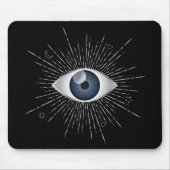 Mystic Silver & Blue Evil Eye Nazar Mati op zwart Muismat (Voorkant)