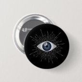 Mystic Silver & Blue Evil Eye Nazar Mati op zwart Ronde Button 5,7 Cm (Voorkant /achterkant)